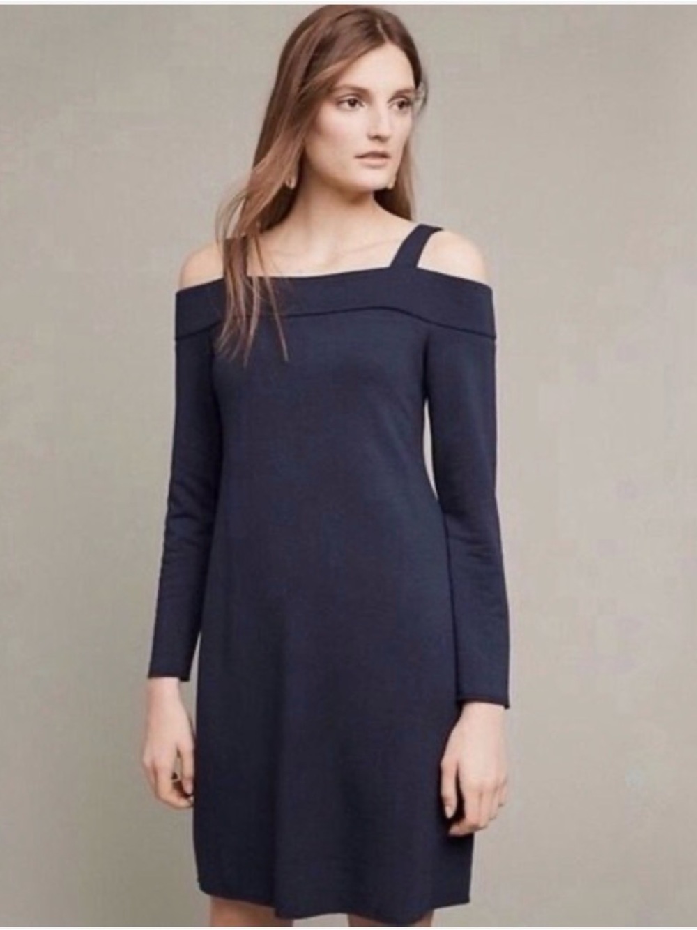 NWT Bailey 44 Anthropologie Metro Navy Blue Soft Knit Cold Shoulder Dress